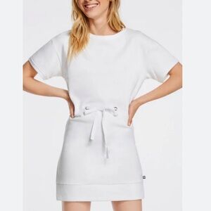 Fabletics White Odin Short Sleeve Sport Sweater Dress with Lace Tie Waist XS